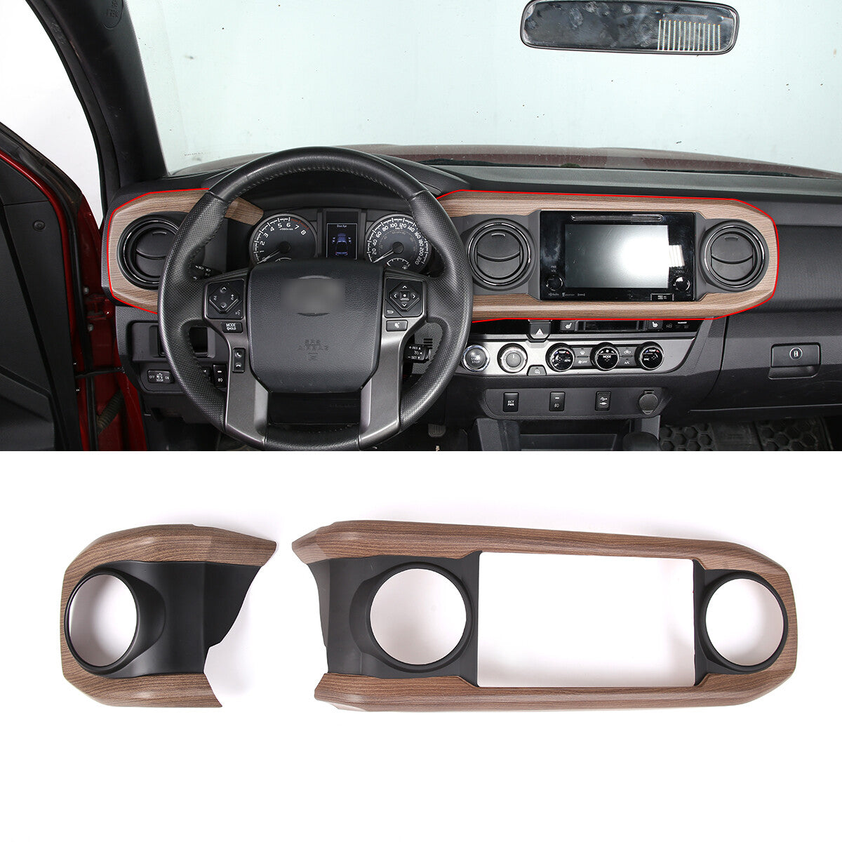 Wood Grain Interior Center Console Cover Trim For Toyota Tacoma 2016-2023 7