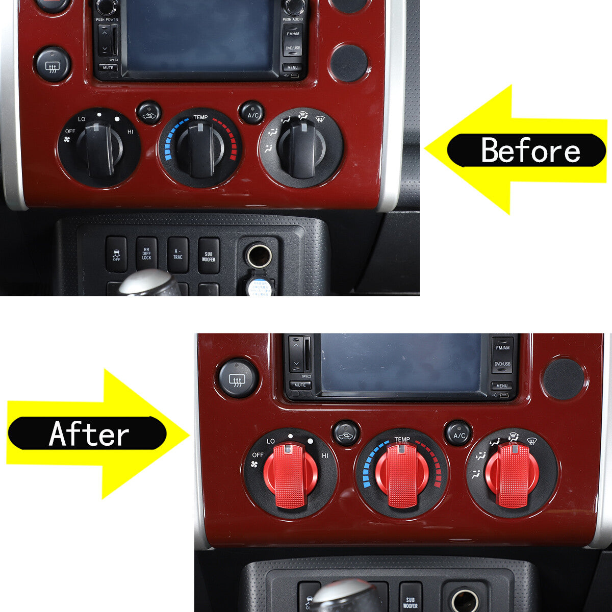 Red Alloy Dashboard Centrol Console Trim Set For Toyota FJ Cruiser 2007-21 19