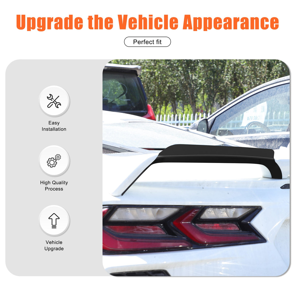 Glossy Piano Black Rear Spoiler Wing Cover Trim Frame For Corvette C8 2020-2026 18