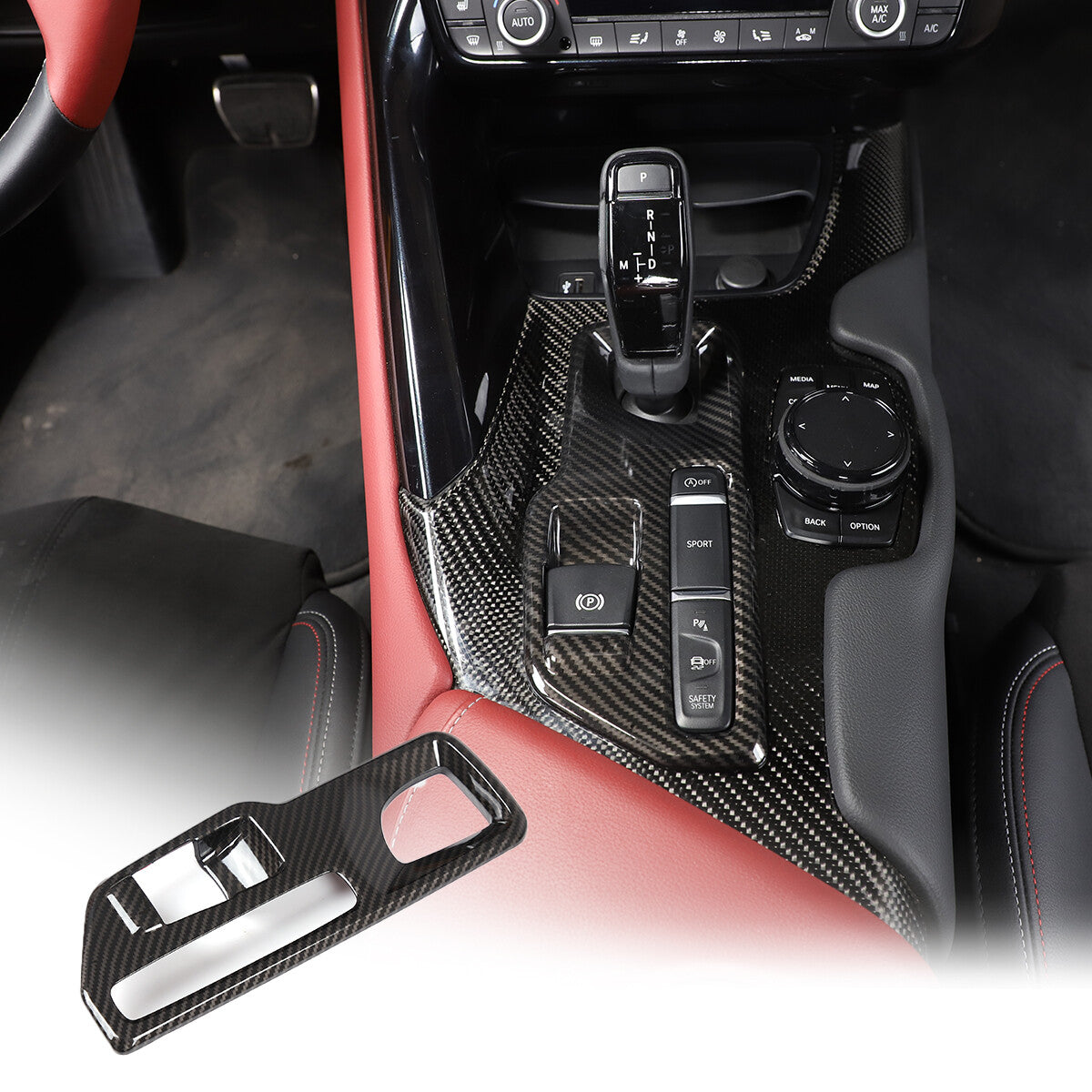 Real Carbon Fiber Center Gear Shift Panel Set Interior Trim For GR Supra 20-22 3