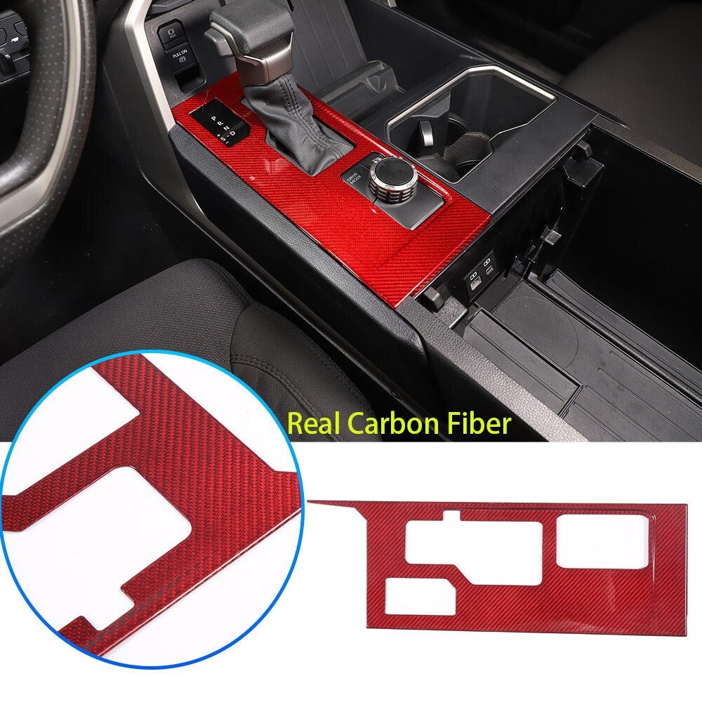 Red Real Carbon Fiber Center Console Gear Panel Cover for Toyota Tundra 2022-26 1