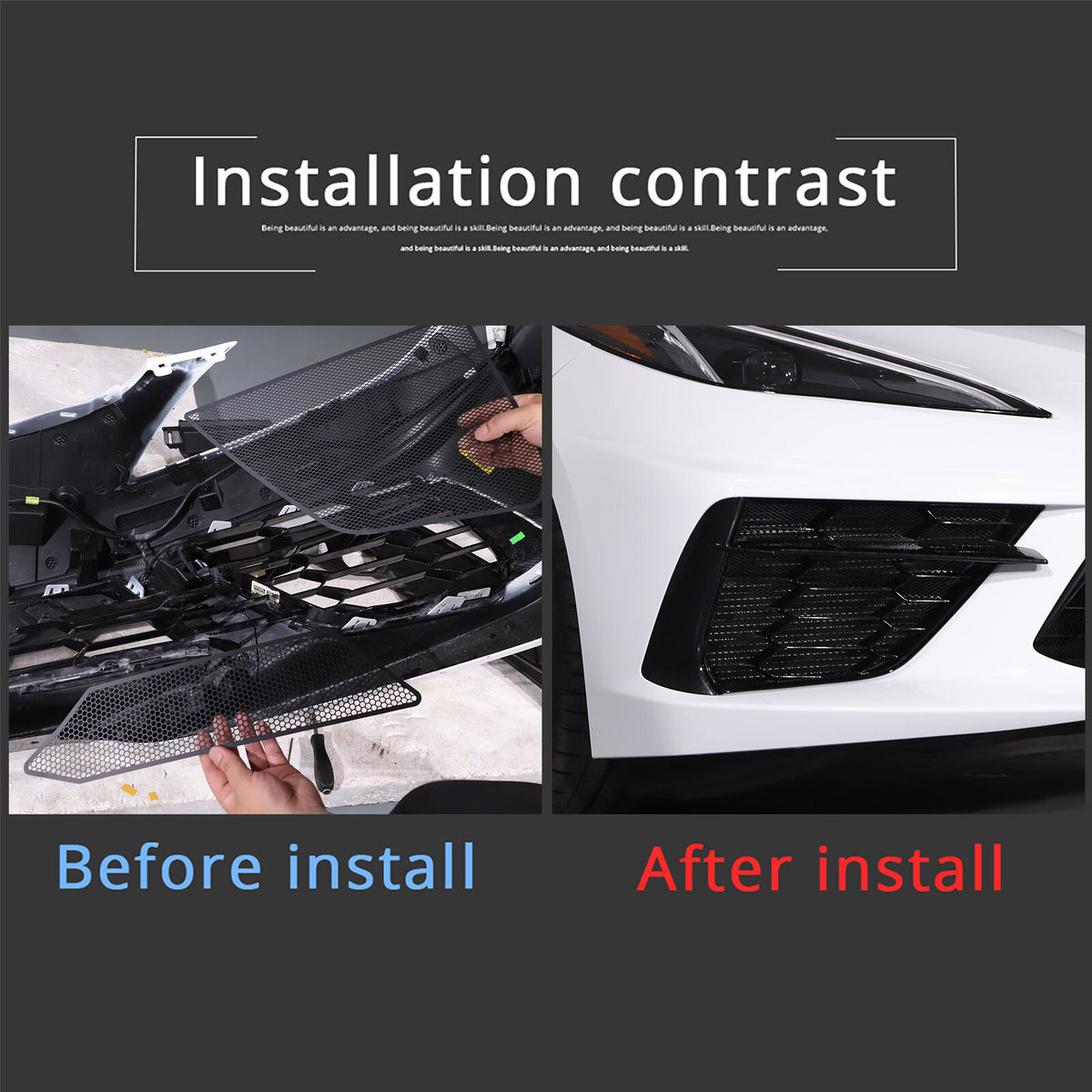 Front Grill Guard Side Vent Intake Mesh Grille Insert For Corvette C8 2020-26 17