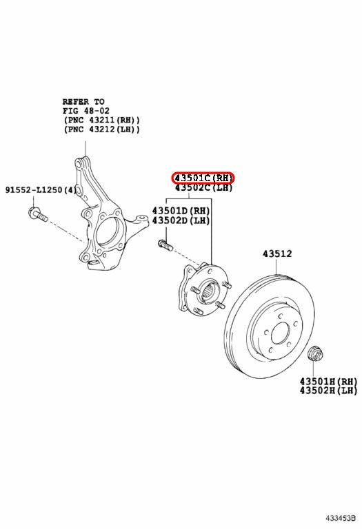Toyota OEM Front Wheel Hub Bearing Assy RH 43550-28030 for Lexus 3