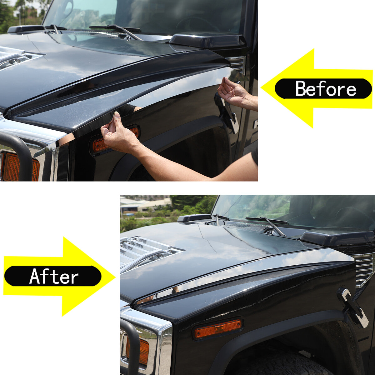 Stainless Steel Hood Accent Trim 2Pc For 2003-2009 Hummer H2 11