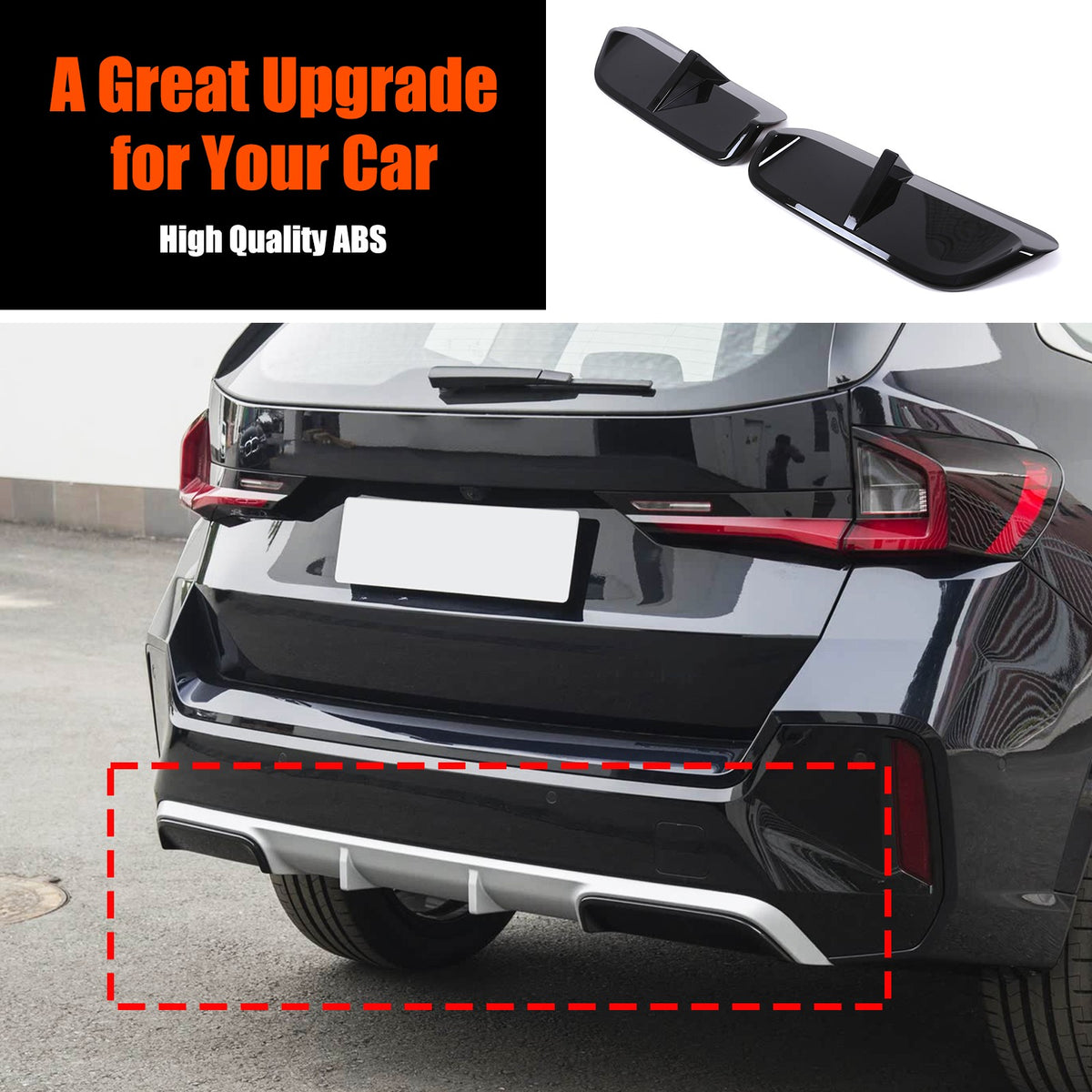 Piano Black Rear Lower Bumper Side Spoiler Trim For BMW X1 U12 23+ Sport US 8