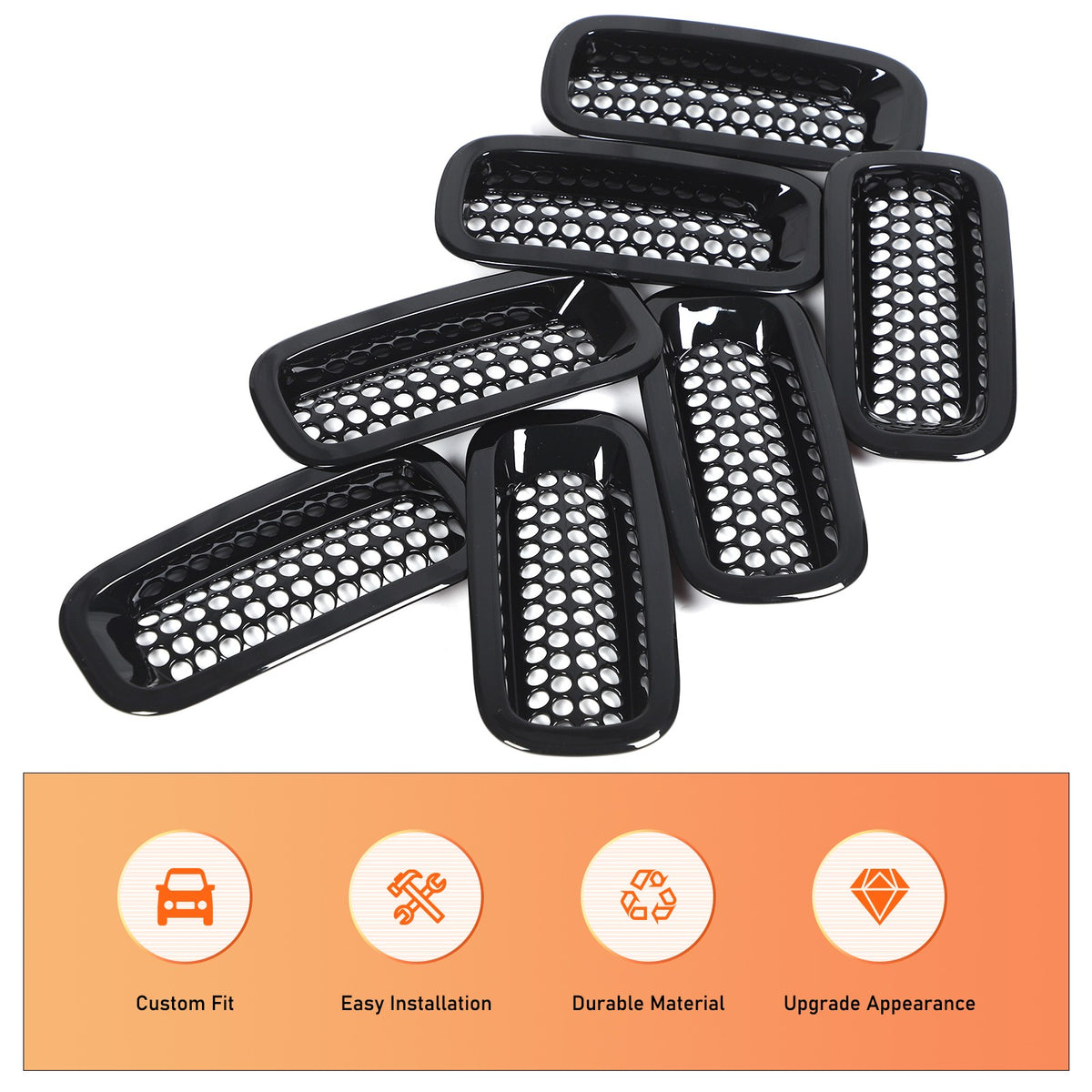 Piano Black ABS Front Grille Insect Screen Trim For Hummer H3 2005-2009 3