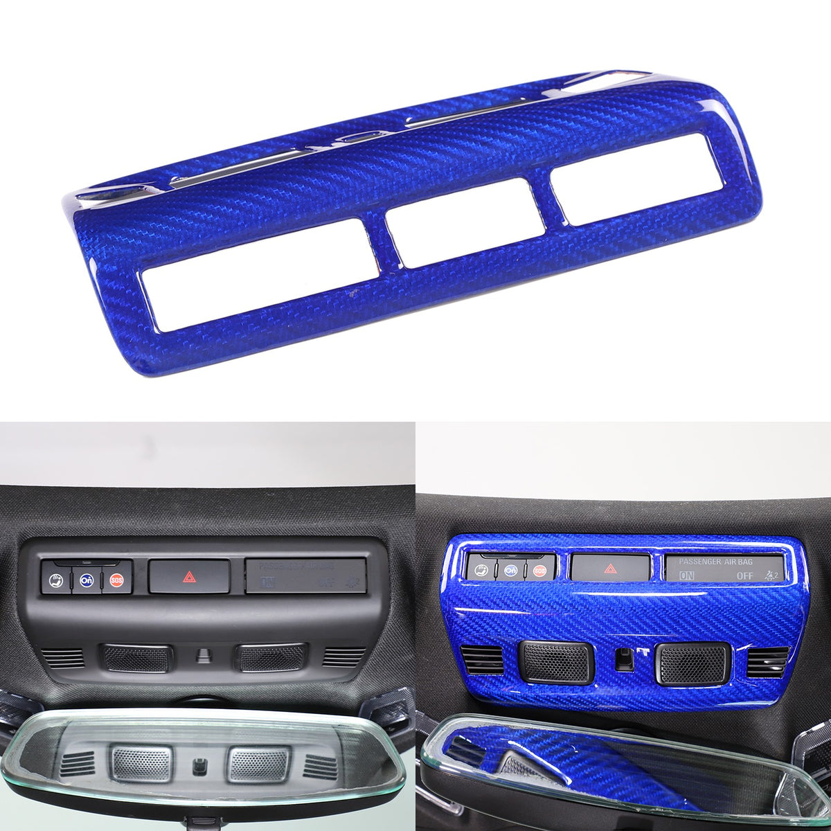 Blue Real Carbon Fiber Roof Reading Light Trim For Corvette C8 2020+ 11
