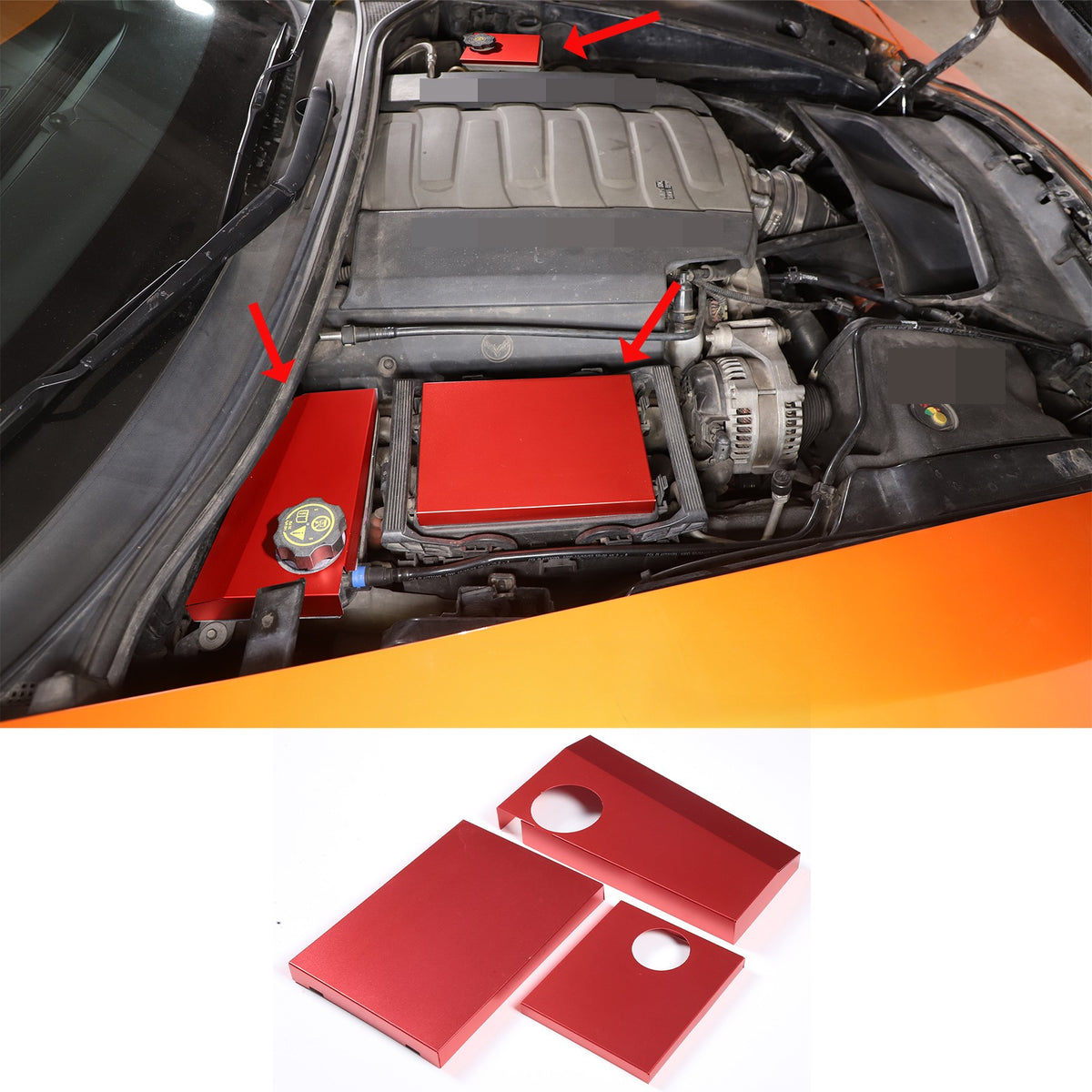 Red Aluminum Engine Coolant Fuse Box Trim Cover For Corvette C7 2014-2019 1
