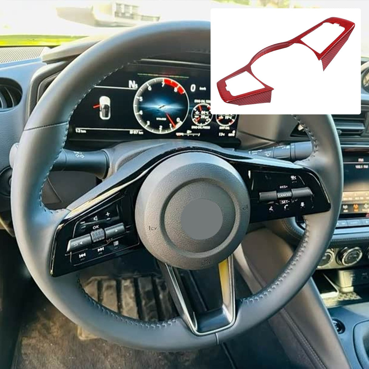 Red Real Carbon Fiber Steering Wheel Button Trim For Nissan 400Z Z34 13