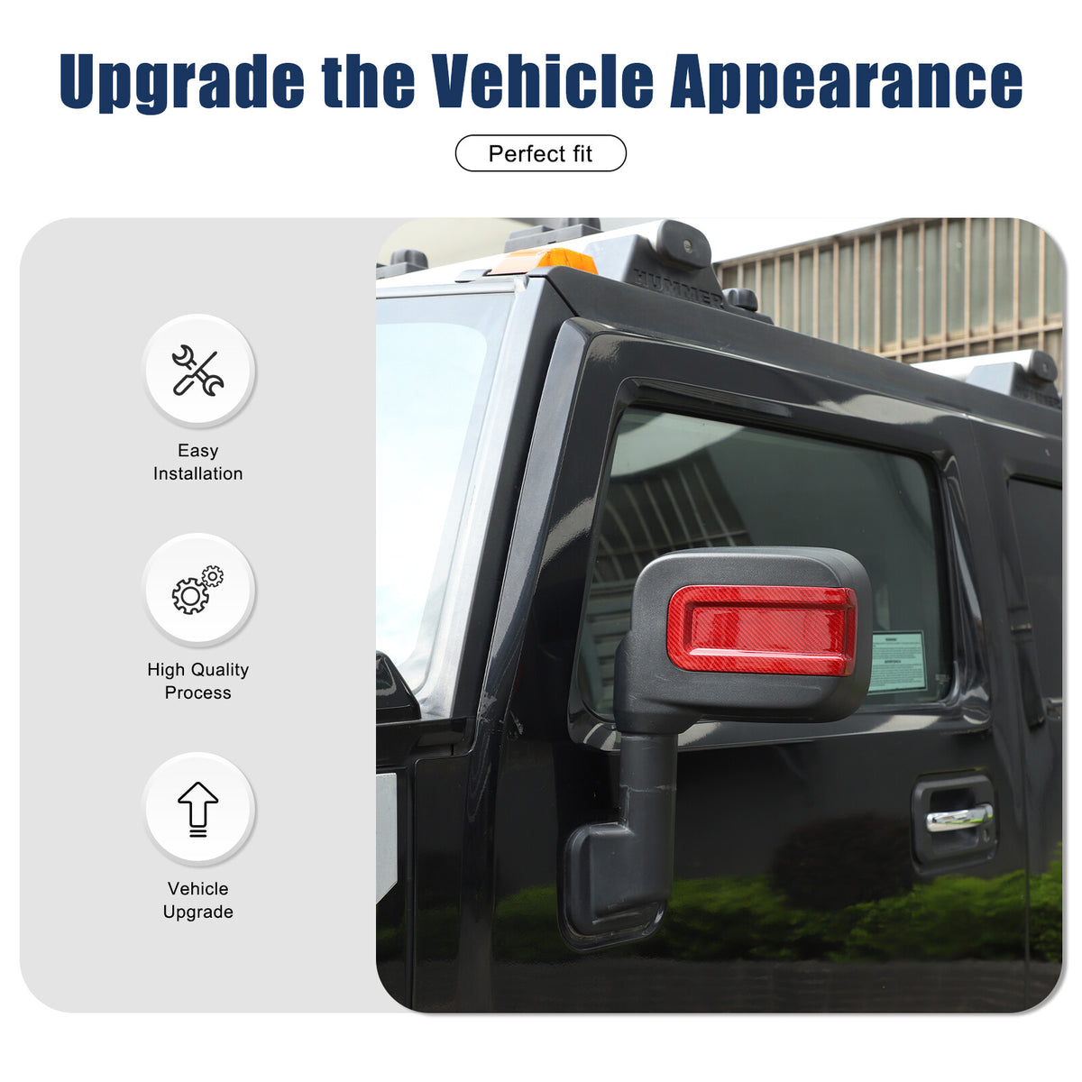 Red Real Carbon Fiber Exterior Rearview Mirror Groove Trim for Hummer H2 2003-09 6