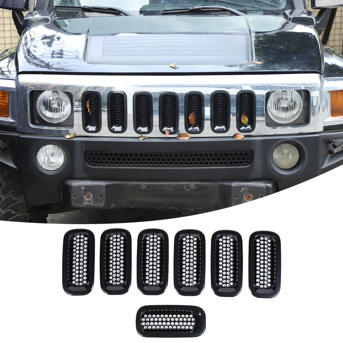 Black ABS Grille Insert Guard Insect Screen For Hummer H3 2005-2009 14