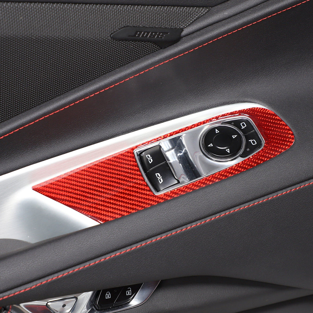 Red Soft Carbon Fiber Interior Decor Trim Kit Cover Set For Corvette C8 20-25 10