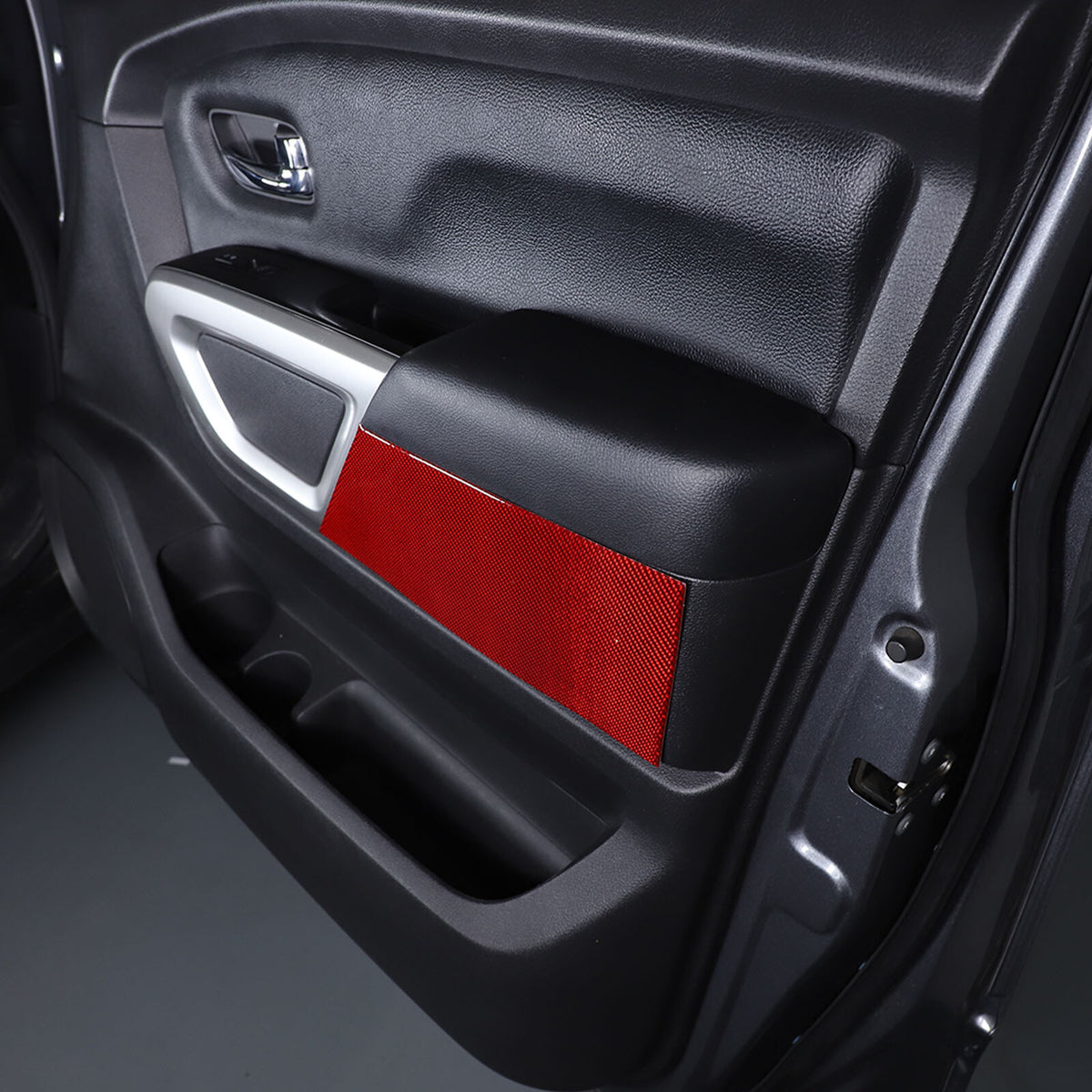 Red Carbon Fiber Inner Door Trim Panel Sticker For Nissan Titan 2016-23 4