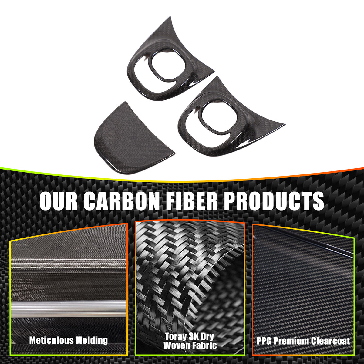 Real Carbon Fiber Steering Wheel Button Trim For Fiat 500 Abarth 595 695 2021-23 19