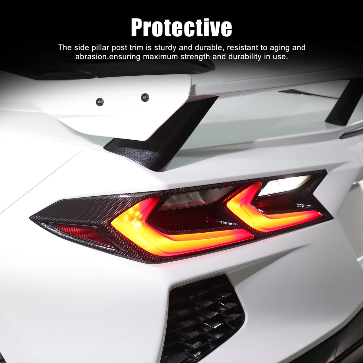Real Dry Carbon Fiber Tail Light Trim Cover For Corvette C8 2020+ 10