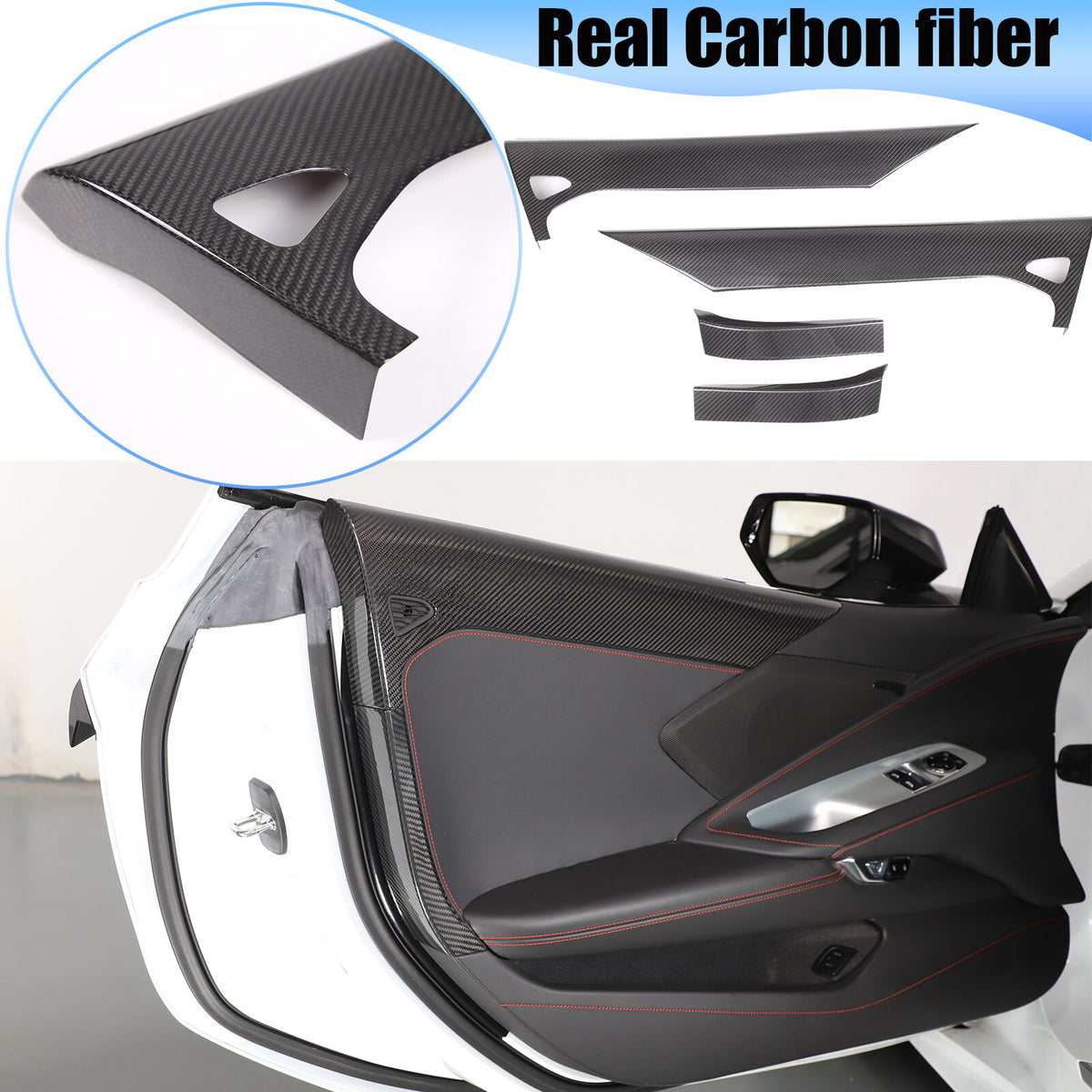 Real Carbon Fiber Inner Interior Door Panel Cover Trim For Corvette C8 2020-26 1