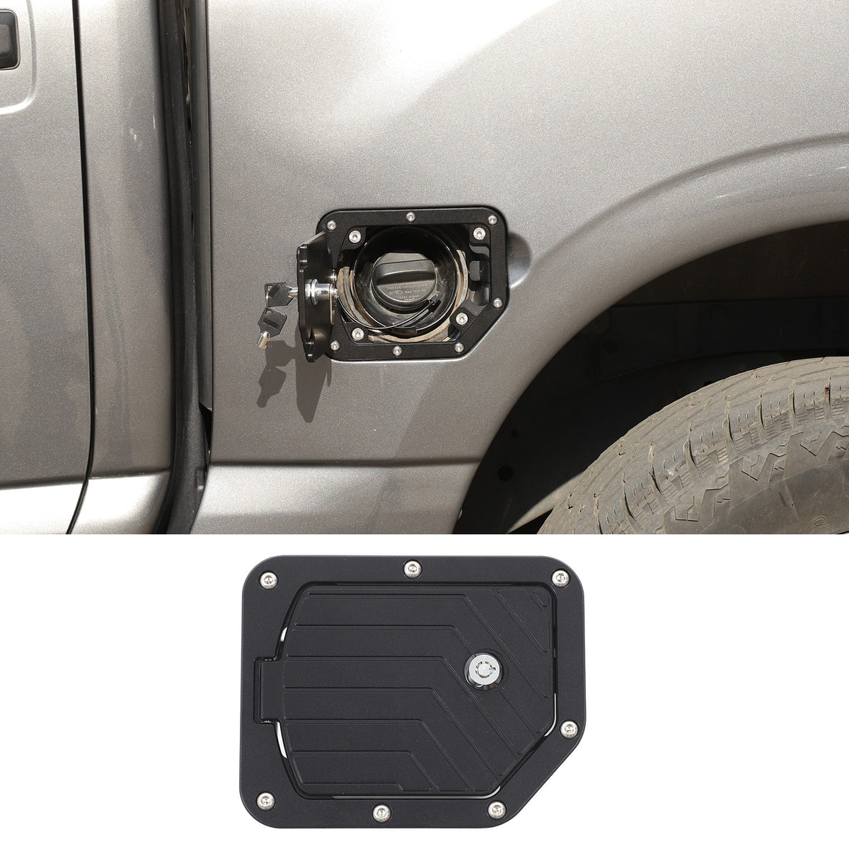 Black Aluminum Door Fuel Tank Cover W/ Lock Gas Cap Trim For Nissan Titan 16-23 17