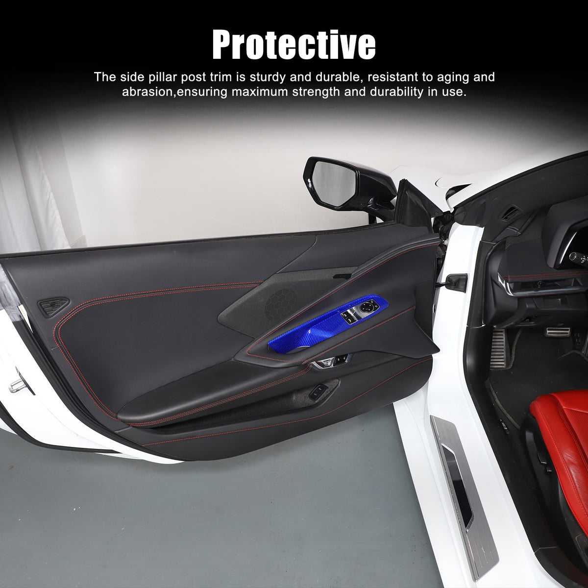 Blue Real Carbon Fiber Window Lift Switch Trim For Corvette C8 Coupe 20+ US 6
