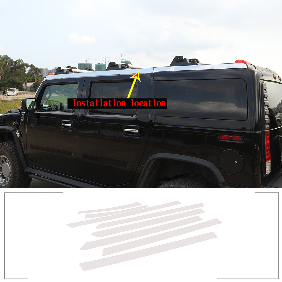 Stick-On Stainless Steel Trim for Top Rail 8Pcs For 2003-2009 Hummer H2 7