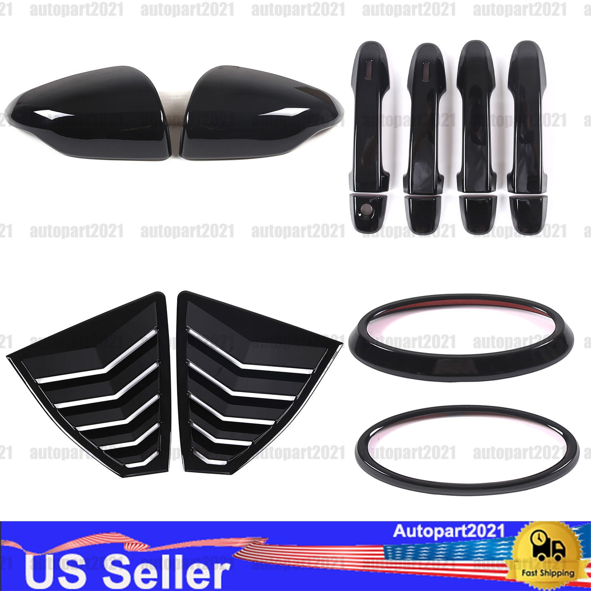 Glossy Piano Black Exterior Door Handle Window Louver Trim For Subaru WRX 22-25 50