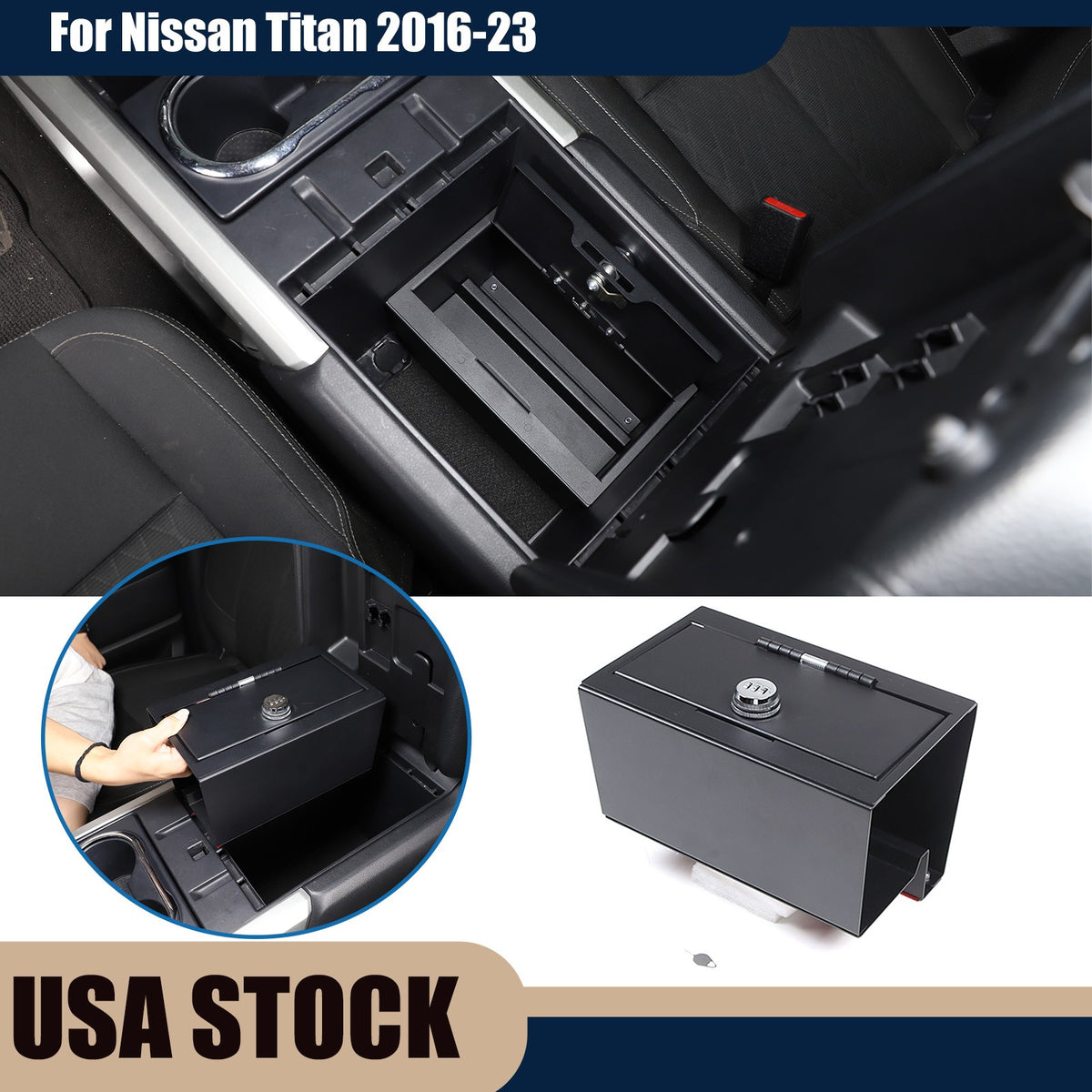 Center Console Safe GUN Storage Lock Box W/ TRAY For Nissan Titan 2016-23 1
