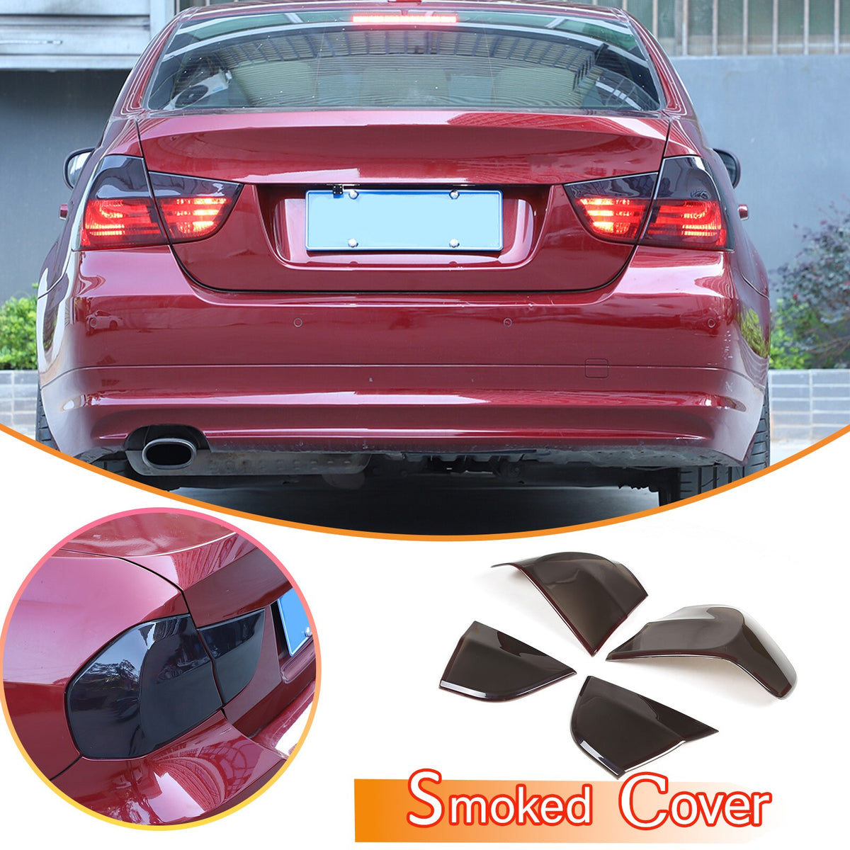Smoked Black Rear Tail Light Guard Cover Trim Bezels For BMW 3 Series E90 09-12 1