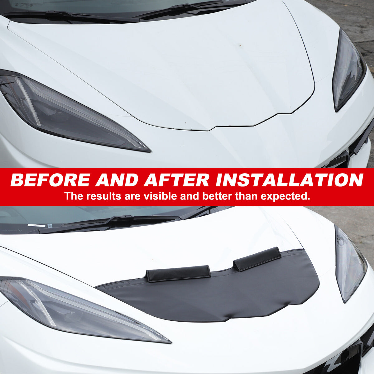 PU Leather Car Bonnet Hood Bra Wind & Bug Deflectors For Corvette C8 2020-26 US 12