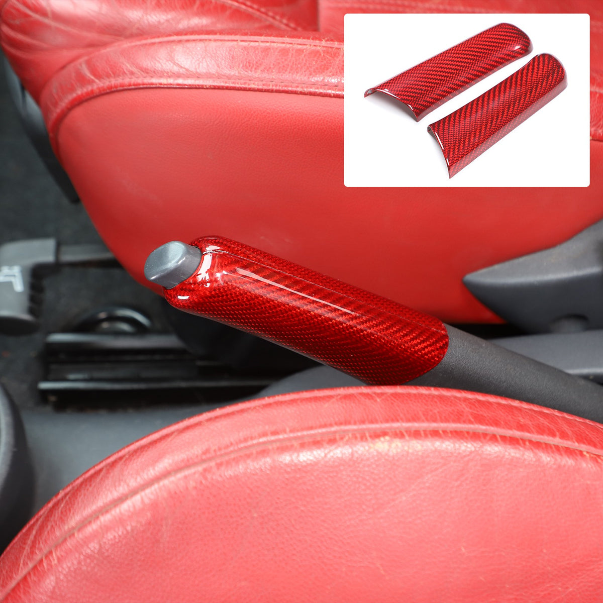 Red Real Carbon Fiber Handbrake Trim Cover For Fiat 500 2007+ 16