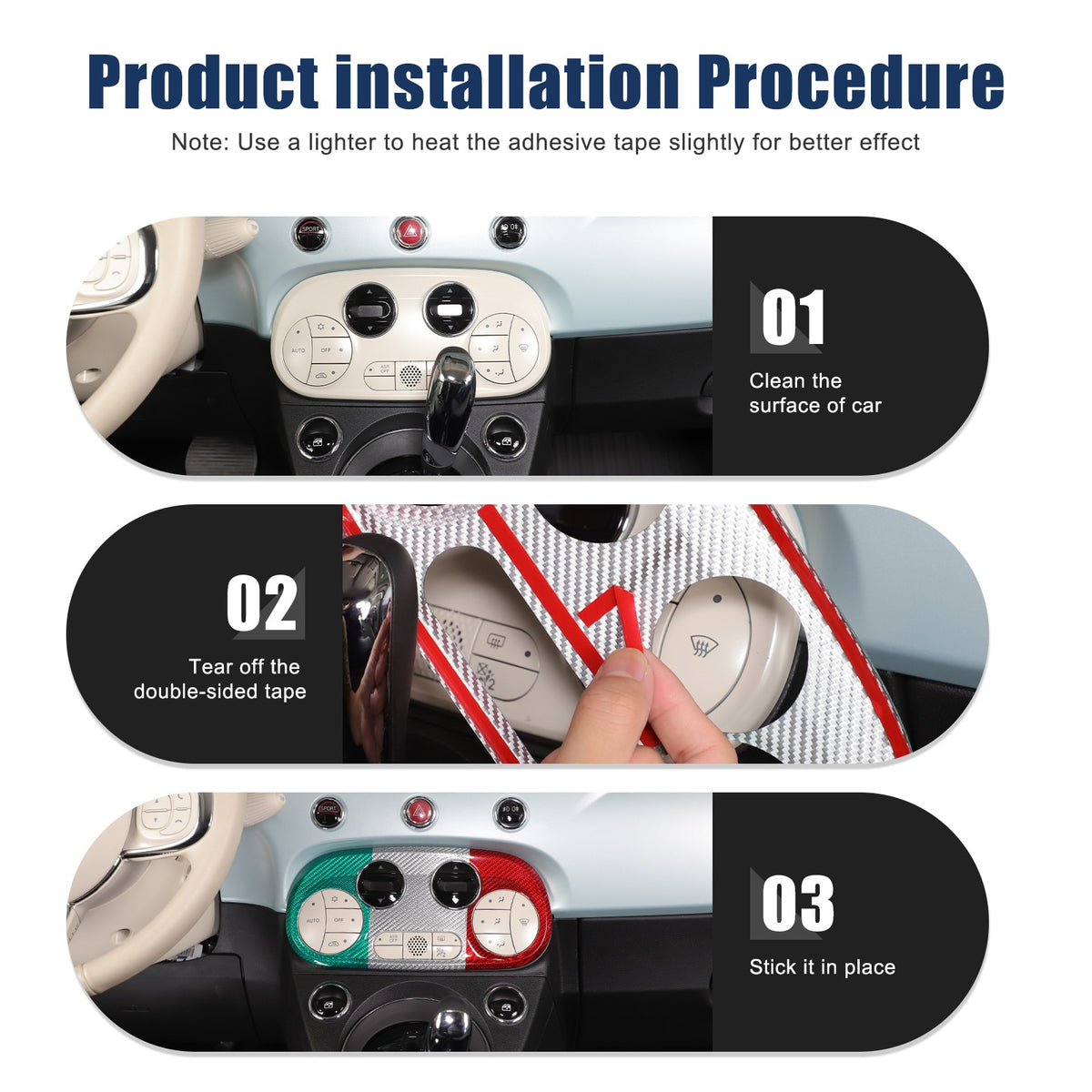 Tri-Color AC Control Switch Bezel Trim For Fiat 500 312 2016+ 3