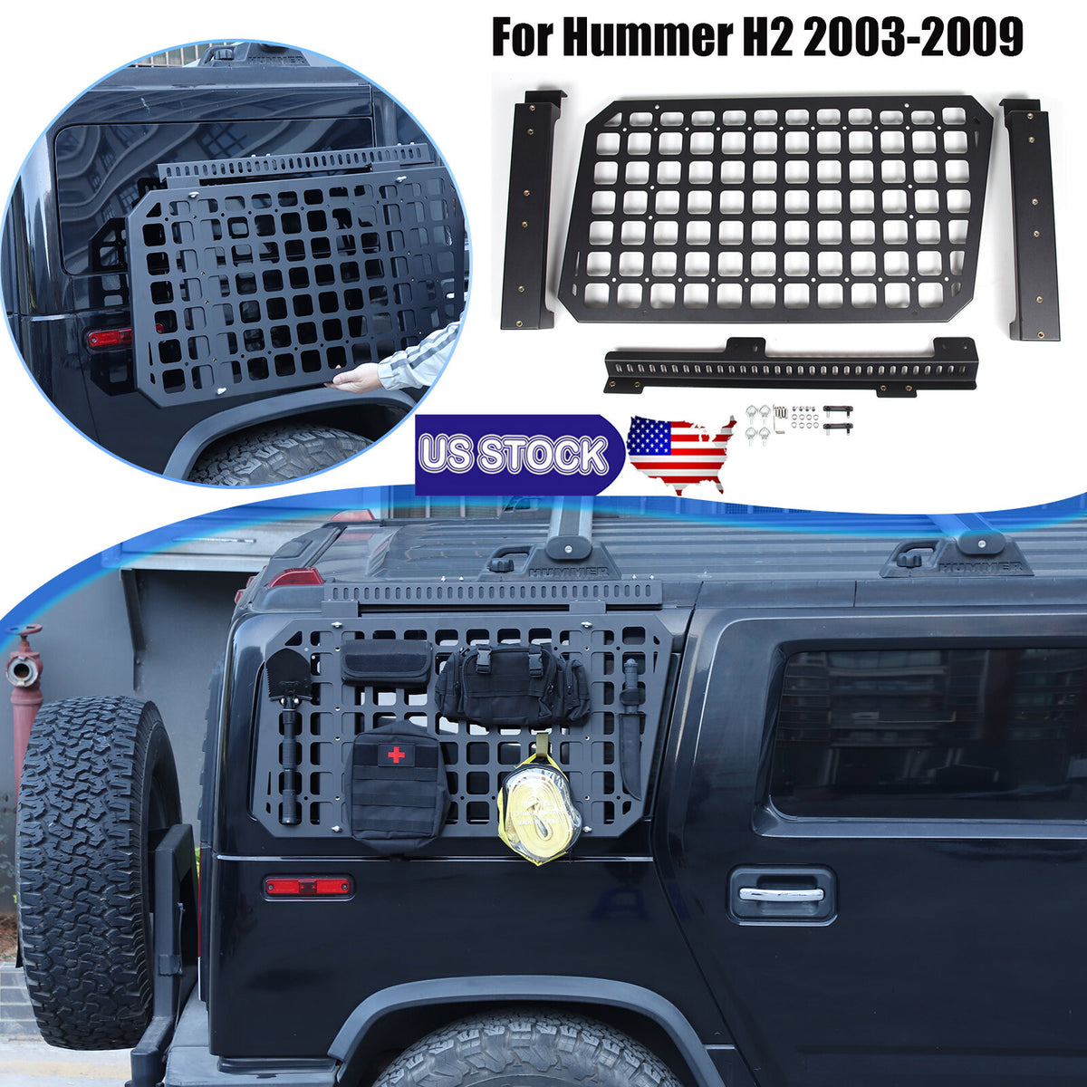 Modular Storage Panel Trunk Right Side Window Molle Shelf For Hummer H2 03-09 US 1