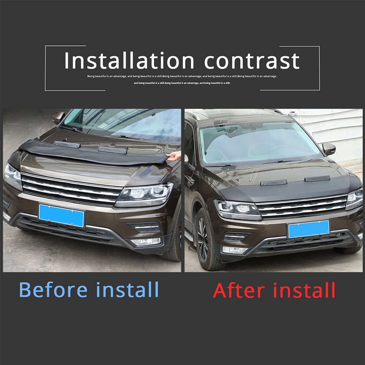 Black Car Bonnet Hood Bra Protector Mask Cover FOR VW Tiguan 2018-2021 US 14