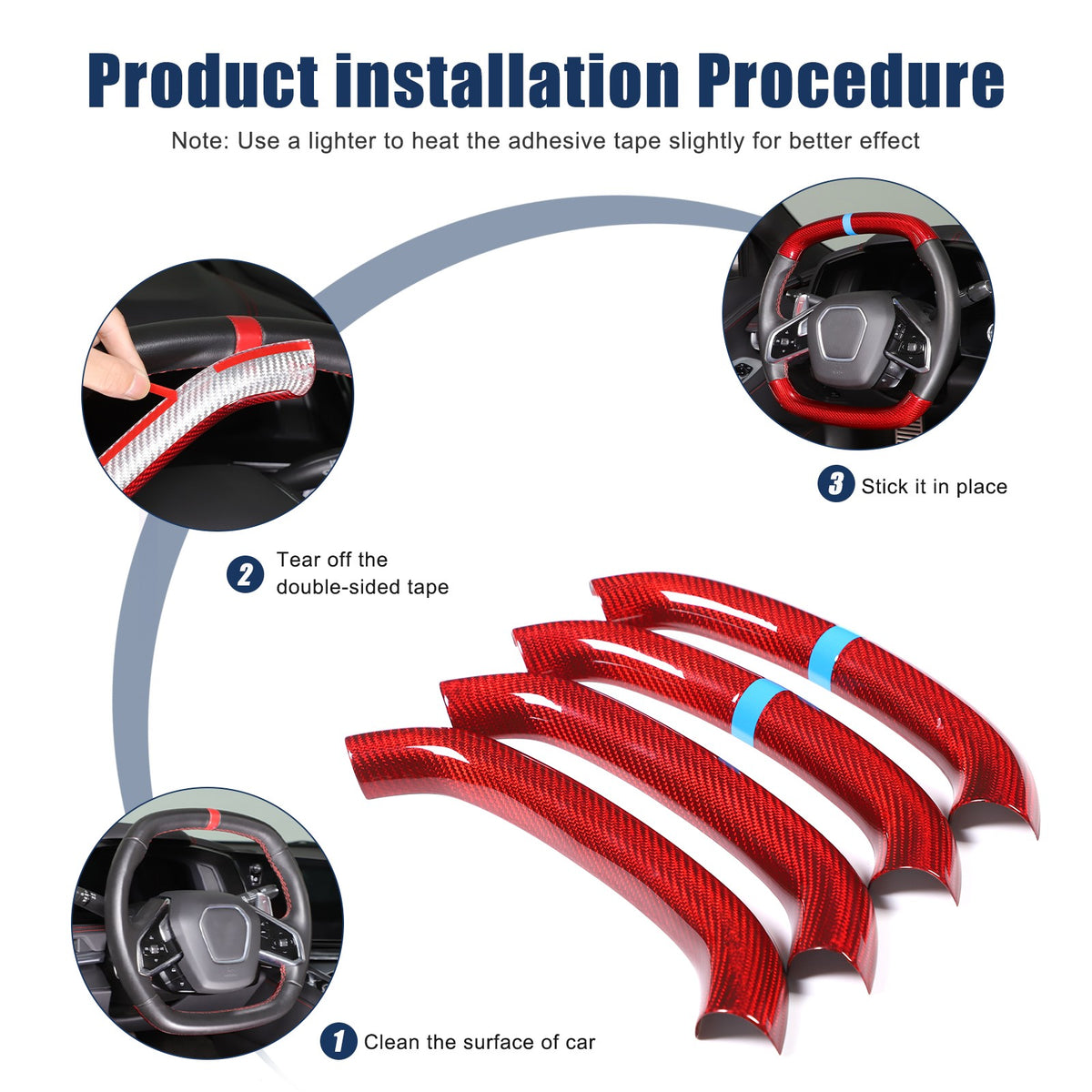 Red Real Carbon Fiber Blue Top Steering Wheel Cover Trim For Corvette C8 2020+ 21