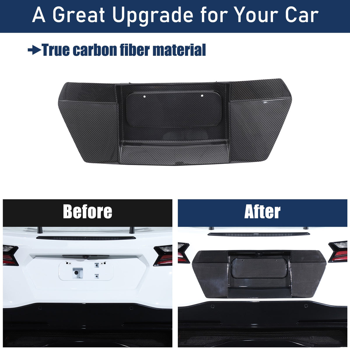 REAL CARBON FIBER Rear license plate Trim Cover For Corvette C8 Stingray Z51 15