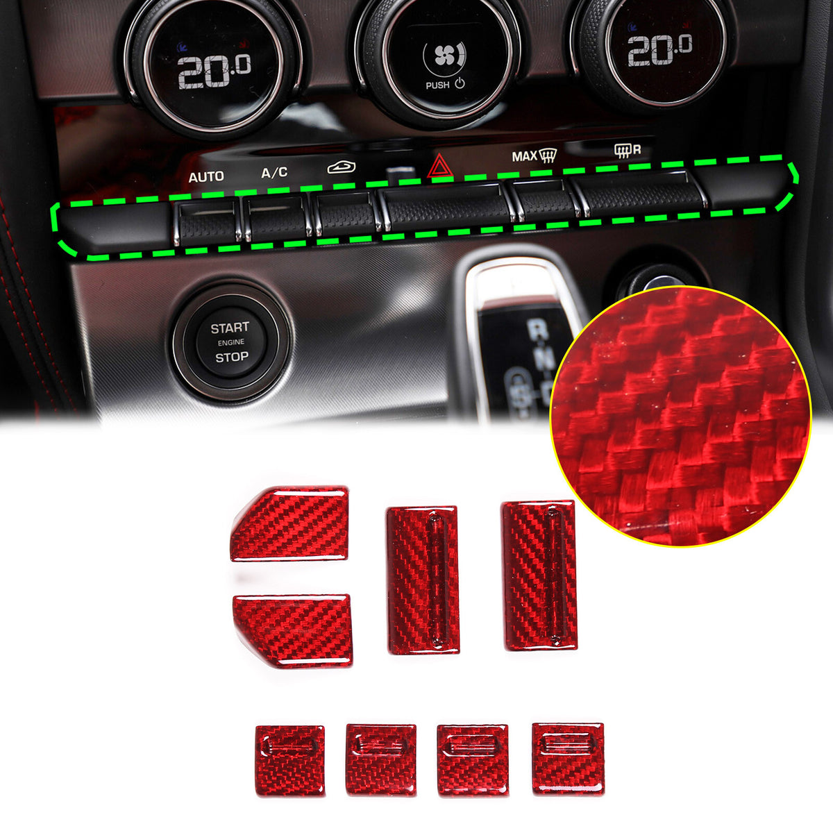 Red Carbon fiber AC Center Console Switch Button Trim For Jaguar F-Type 2013-24 1