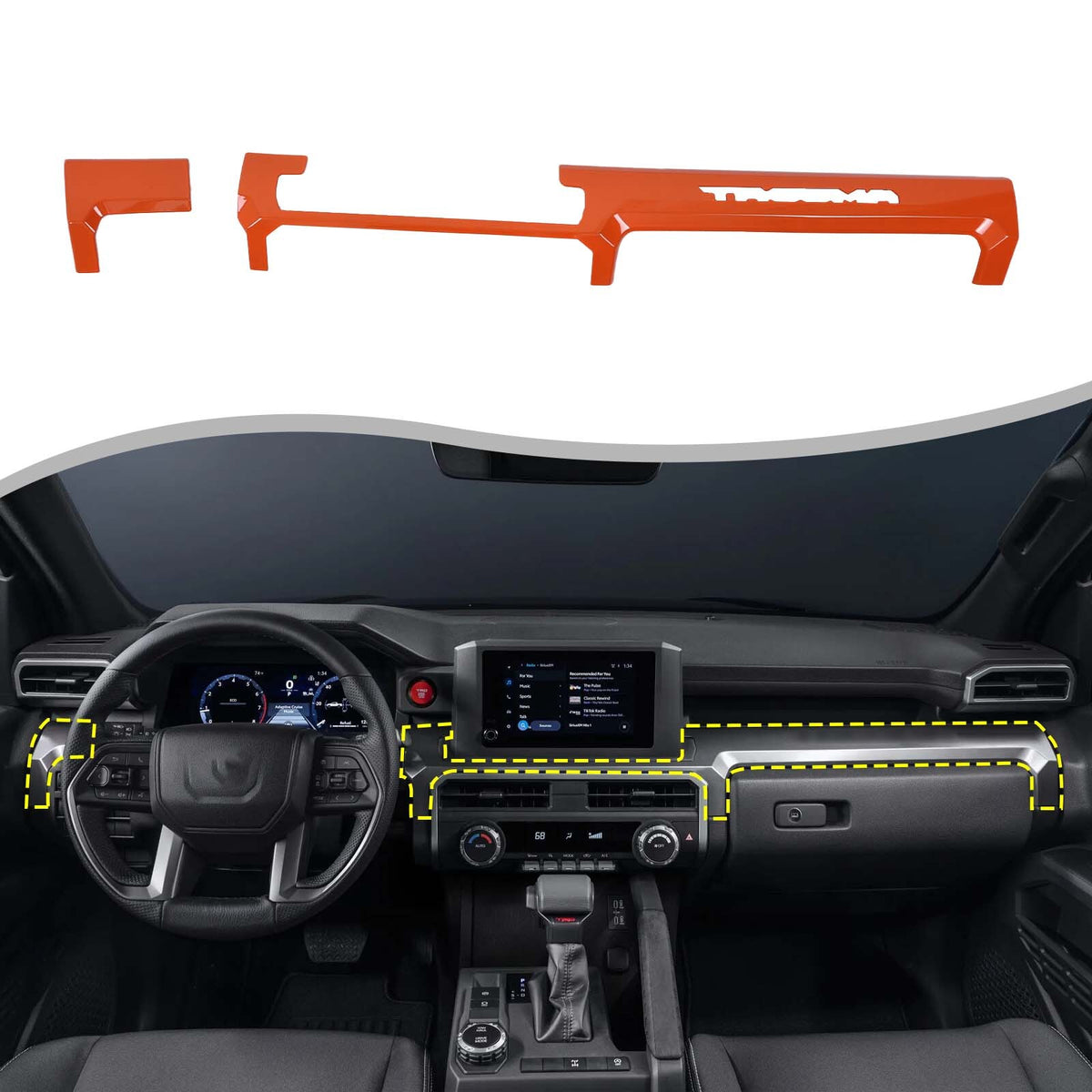 Orange Center Console Trim Strip Cover For Toyota Tacoma SR/SR5 2024+ US 1