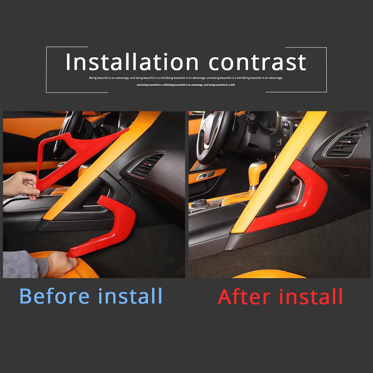Sports Red ABS Interior Decoration Cover Trim Kit For Corvette C7 2014-19 - Styles 6-10 16