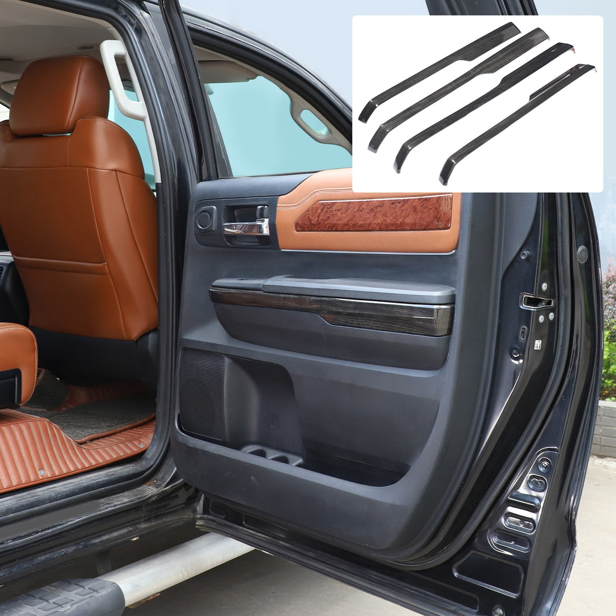 Black Wood Grain ABS Door Armrest Lower Trim For Toyota Tundra 2014‑2020 20