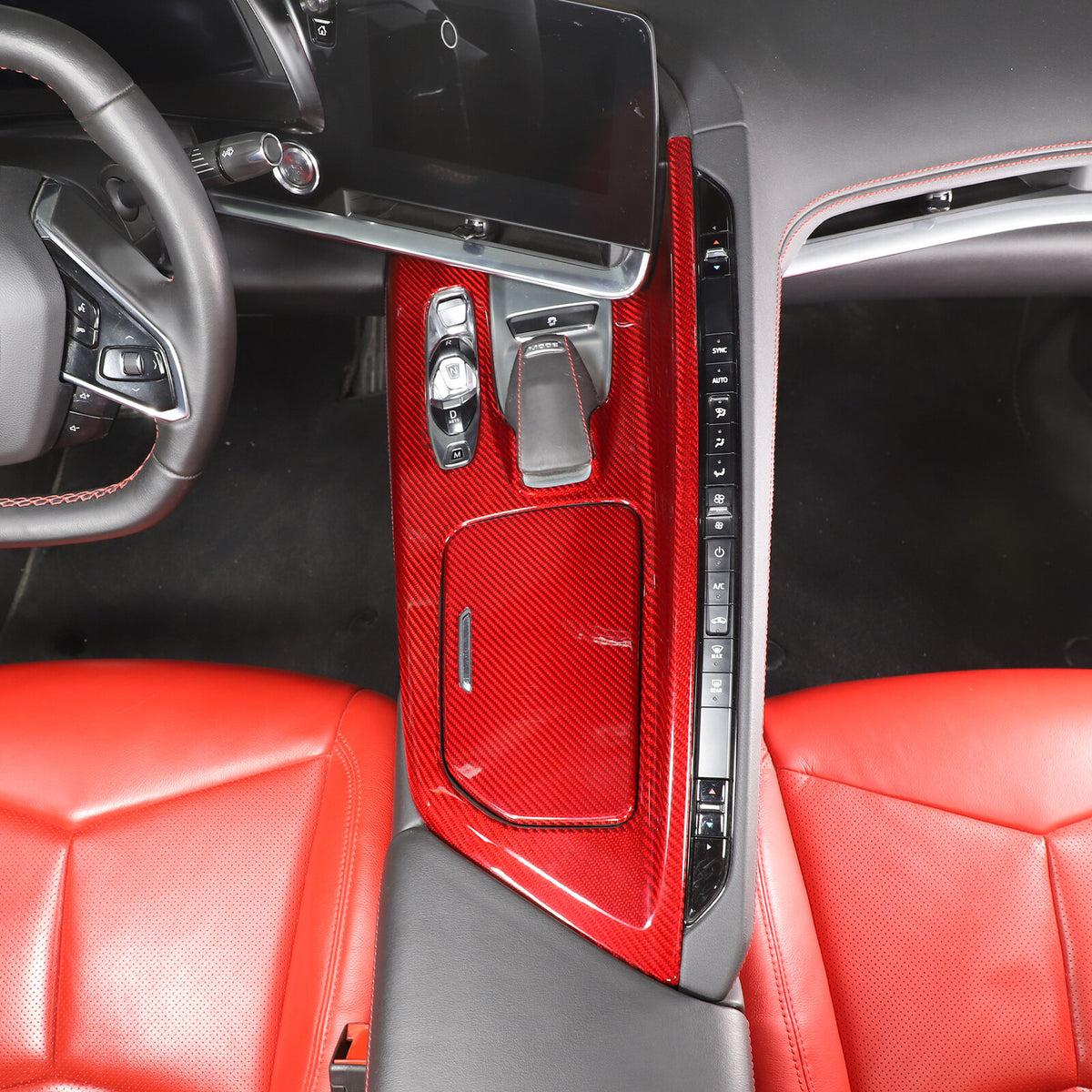 Red Real Carbon Fiber Center Console Gear Shift Panel Trim for Corvette C8 20-25 11