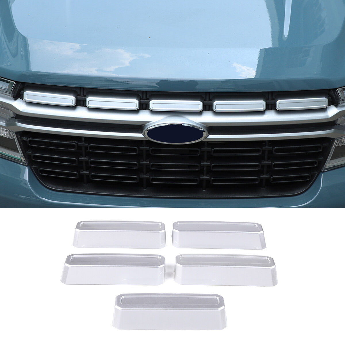 ABS Silver Front Hood Grill Cover Bonnet Trim fits For Ford Maverick 2022-23 1