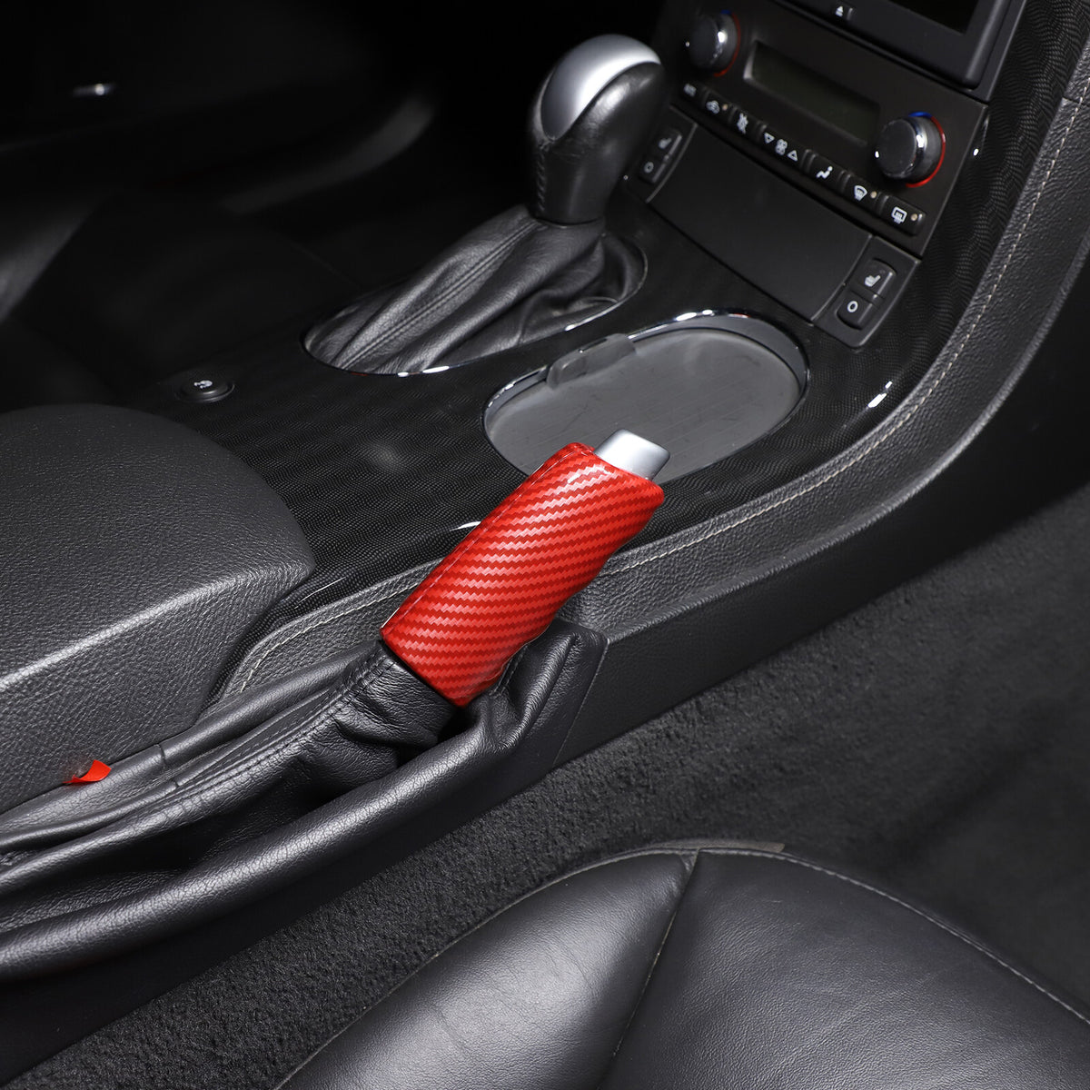 Red Carbon Fiber ABS Parking Brake Lever Sleeve Trim For Corvette C6 2005-2013 12
