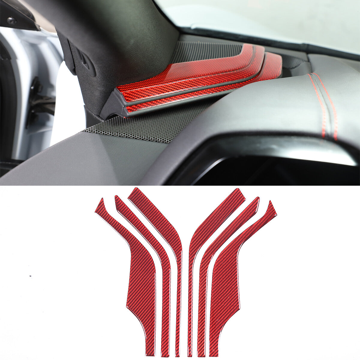 Red Soft Carbon Fiber Interior Decor Trim Kit Cover Set For Corvette C8 20-25 185