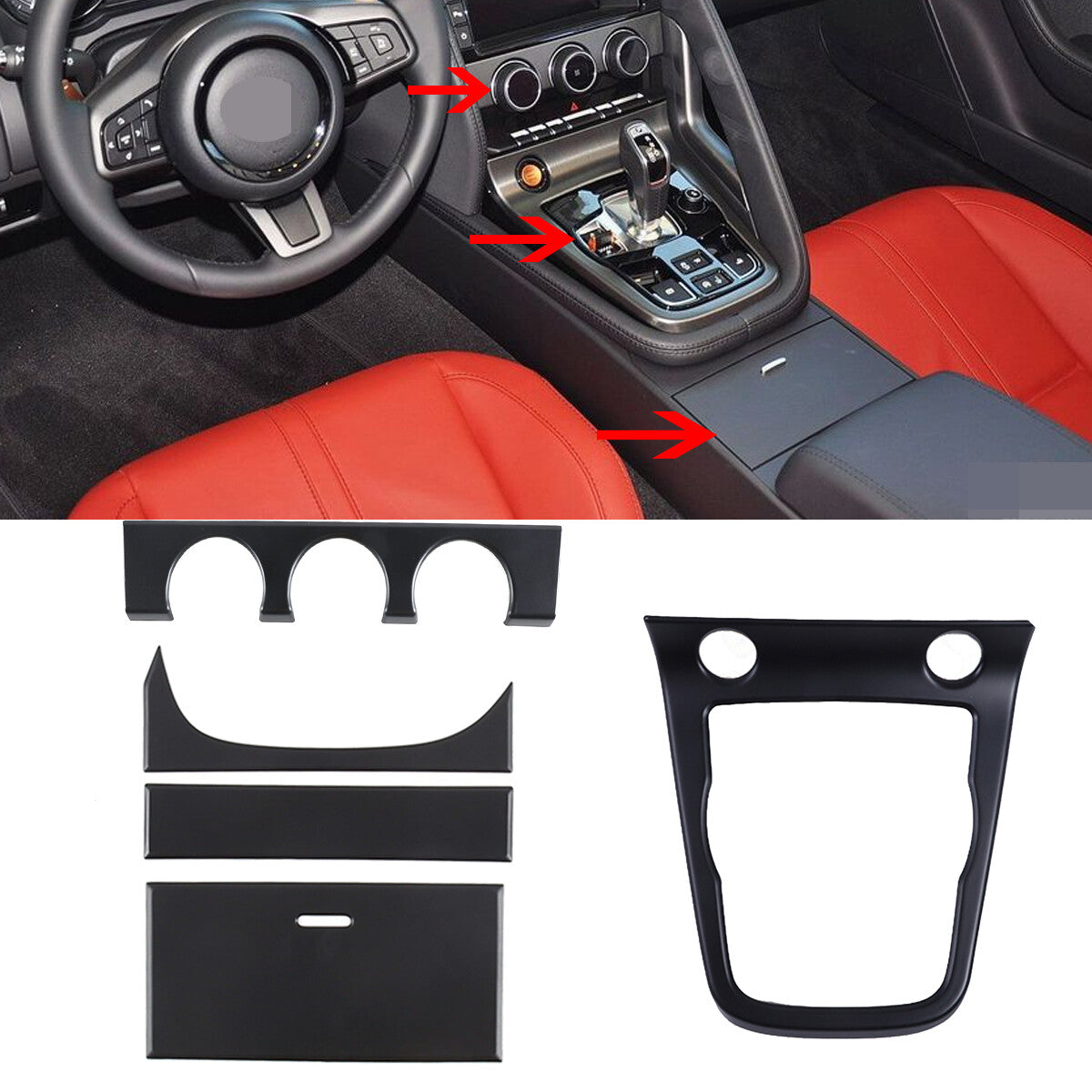 Matte Black Center Console Interior Panel Cover Trim Set For Jaguar F-TYPE 13-22 1