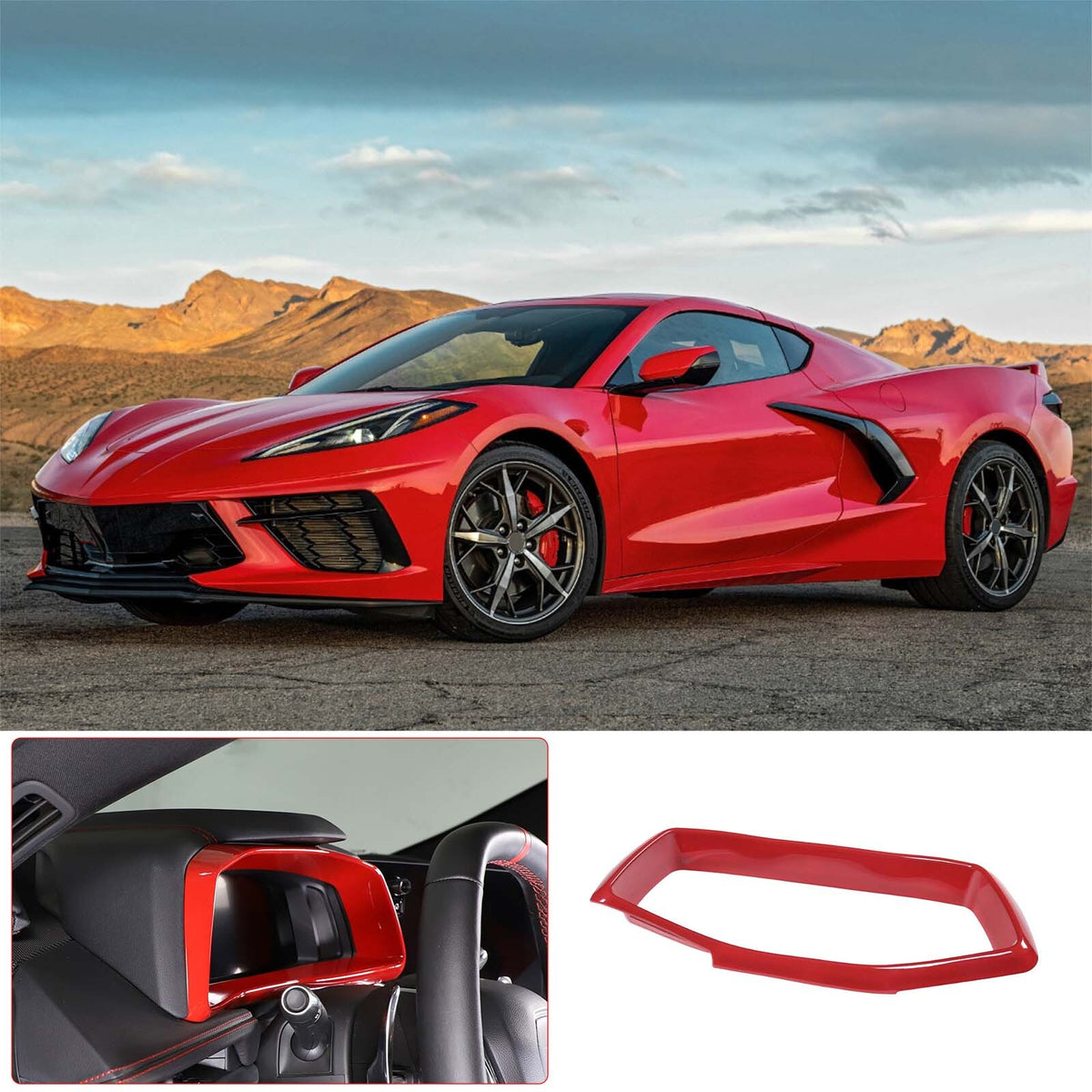 Red Full Interior Set Dash Panel Decor Cover Trim Kit For Corvette C8 2020-25 - Variants 16-20 28