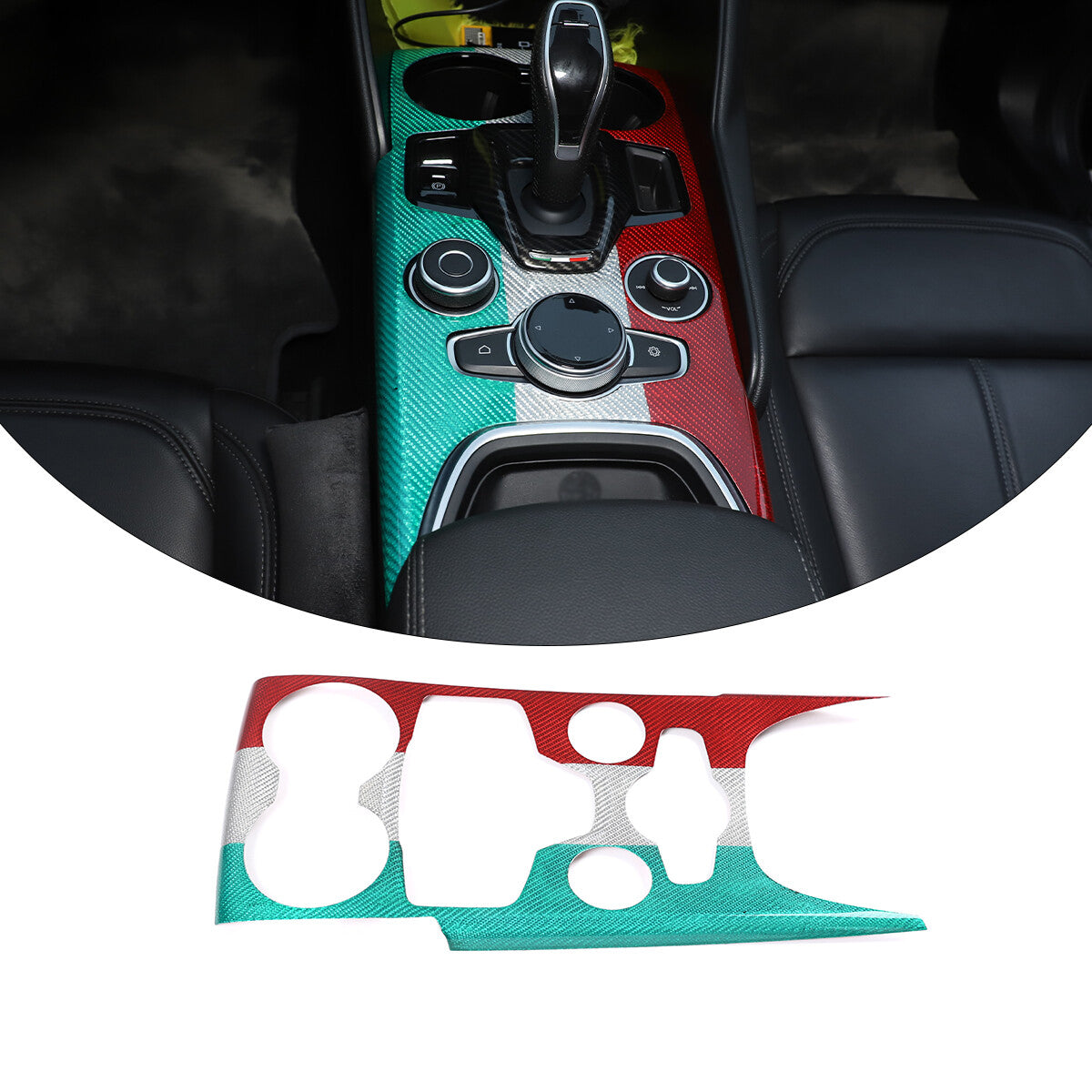 Real Carbon Fiber Car Gear Shift Panel Cover Trim For Alfa Romeo Giulia 20-22 1