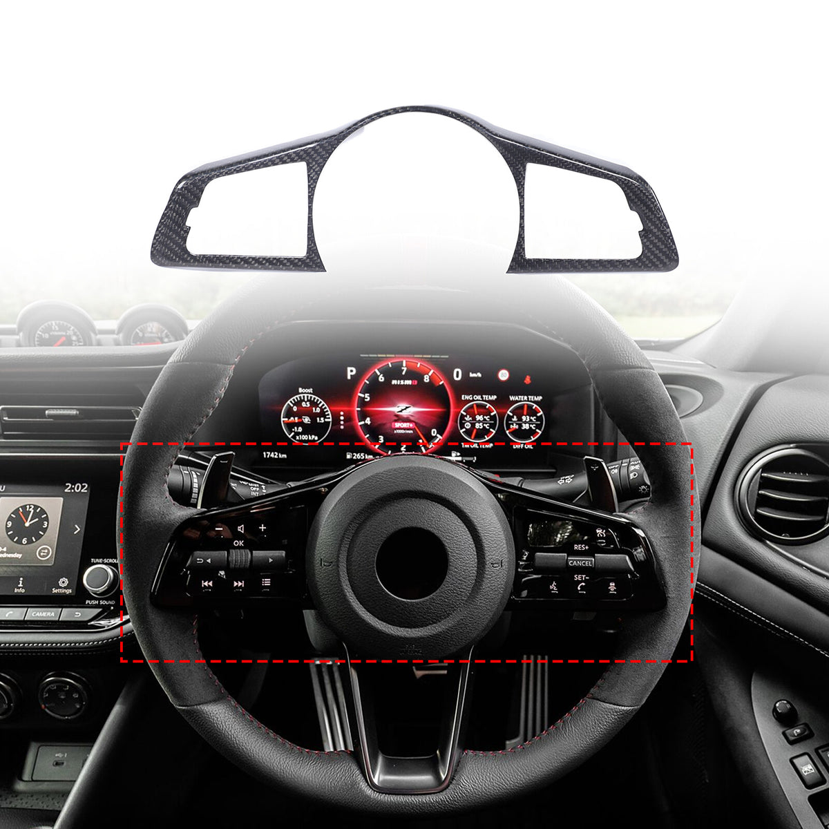 Real Carbon Fiber Steering Wheel Button Cover Trim For Nissan Z RZ34 400Z 2023+ 2