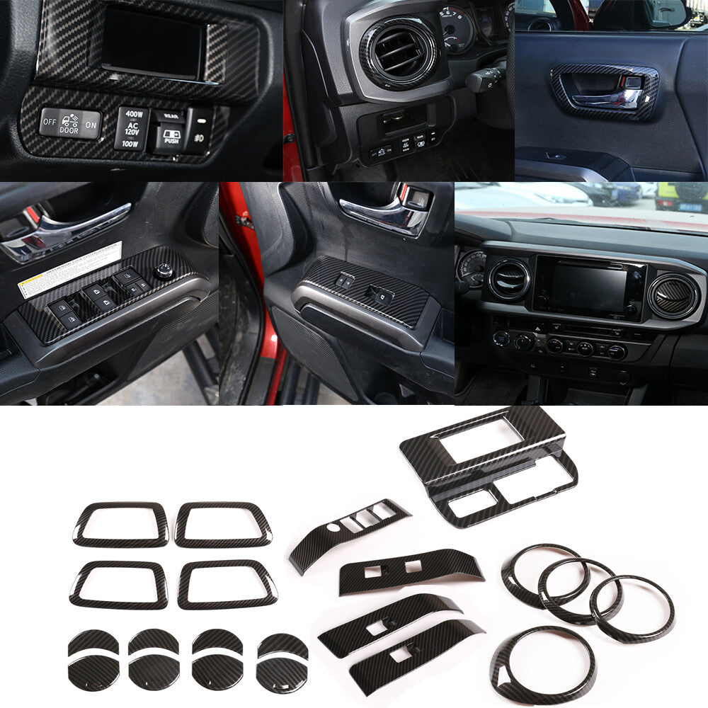 21PC ABS Carbon Interior Central Control Decorative Trim For Toyota Tacoma 16-23 1