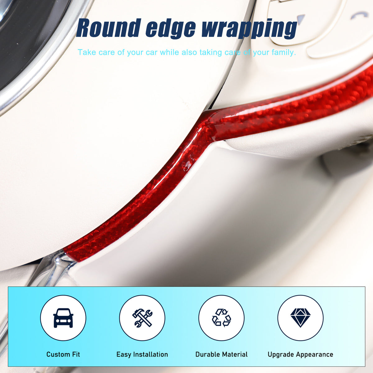 Red Real Carbon Fiber Steering Wheel Trim For Fiat 500 Abarth 595 695 2016+ 7