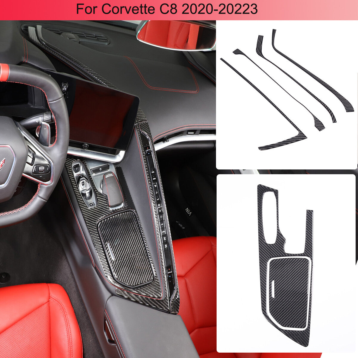 6pcs Carbon Fiber Console Gear Shift Panel Trim For C8 Corvette Z06 Z51 20-25 1