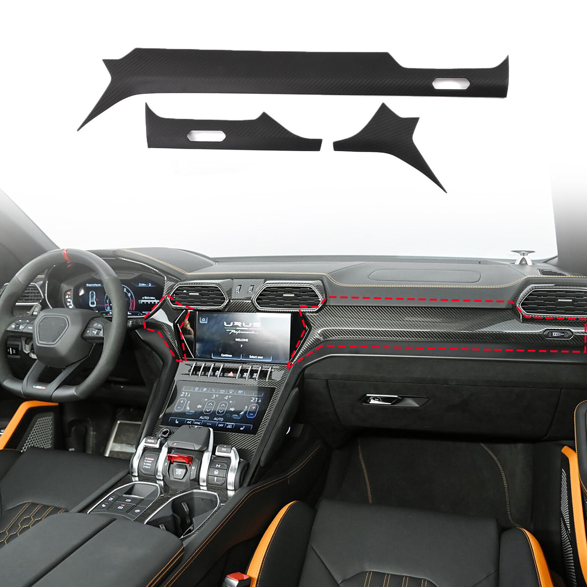 Matte Real Dry Carbon Fiber Center Console Panel Trim For Lamborghini URUS 18-23 12