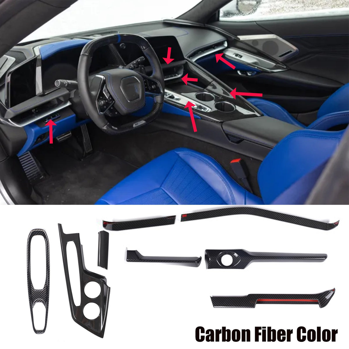Carbon Fiber ABS Center Console Shift Panel Trim Set For Corvette C8 2026+ 1